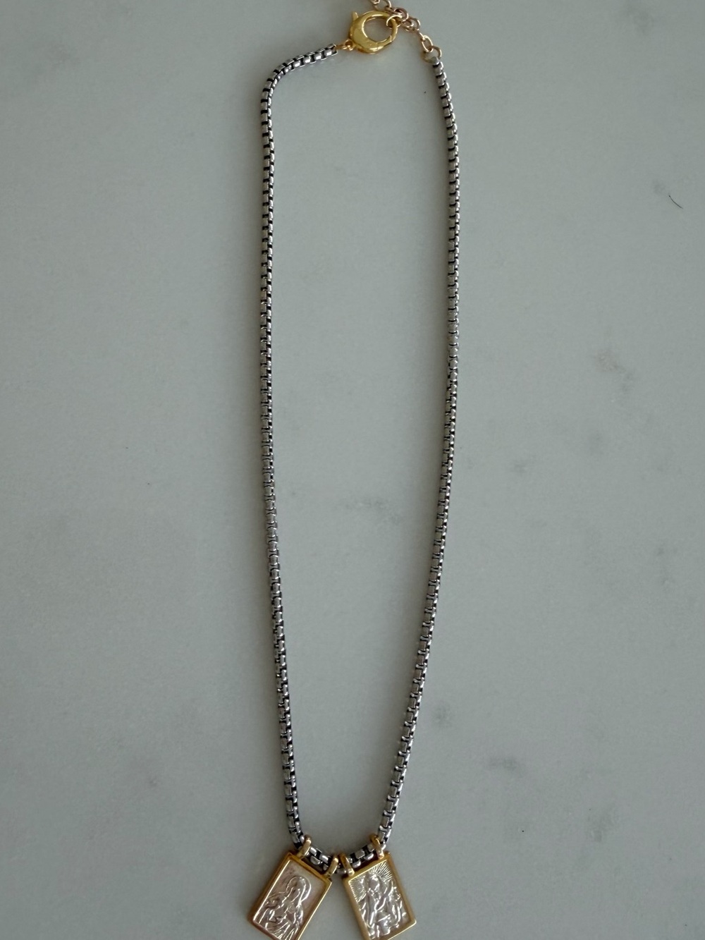 Two-Tone Religious Pendant Necklace in Silver & Gold